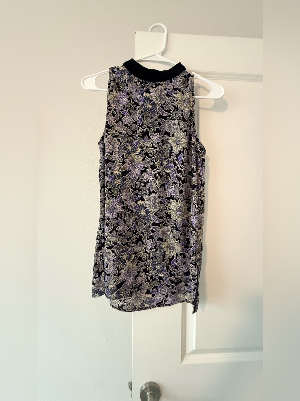 LOFT Outlet Black Floral Print Mock Neck Top